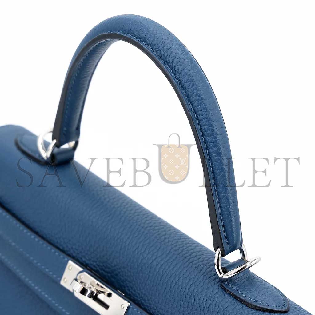 HERMÈS KELLY 25 DARK BLUE TOGO CALFSKIN SILVER BUCKLE (25*17*7cm) 